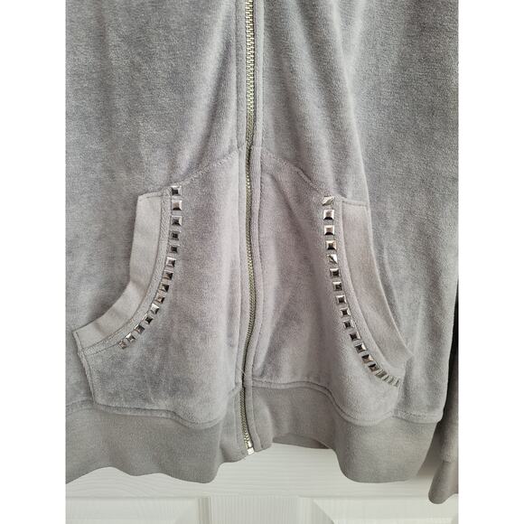 BCBG MaxAzria Velour Gray Zip Up Studded Hoodie Y2K Size MEDIUM - Picture 5 of 8
